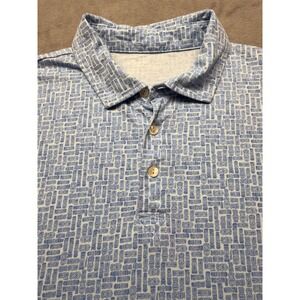 Peter Millar Seaside Mens XL‎ Blue Tiki Totem Pima Cotton Polo Shirt Coastal